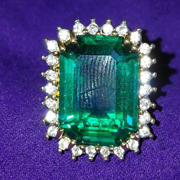 Statement COCKTAIL rings. Size 6.5, Emerald Cut Green/Blue Green Stone Gold Band - Picture 4 of 17